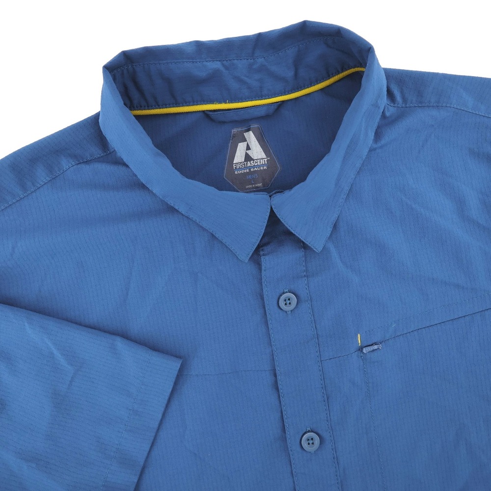 Eddie Bauer First Ascent Ripstop Button Down Shirt Blue Short Sleeve Mens L